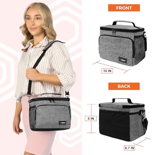opux Insulated Lunch Bag for Men Women, Soft Lunch Box for Office Work School Picnic, Leakproof Lunch Cooler Bag with Shoulder Strap for Kid Adult Boy Girl, Medium Lunchbox Lunch Tote (Heather Gray) - color: Heather Gray, size: Medium