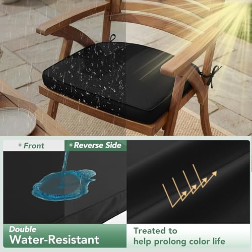 Outdoor Chair Cushions Set of 2: Waterproof & Fade Resistant Patio Furniture Cushions - 17 x 16 x 2 Inch Non Slip Round Corner Seat Cushion Pads with Removable Cover for Garden Yard Lawn, Black - color: Black, size: 17x16x2 Inch-2p