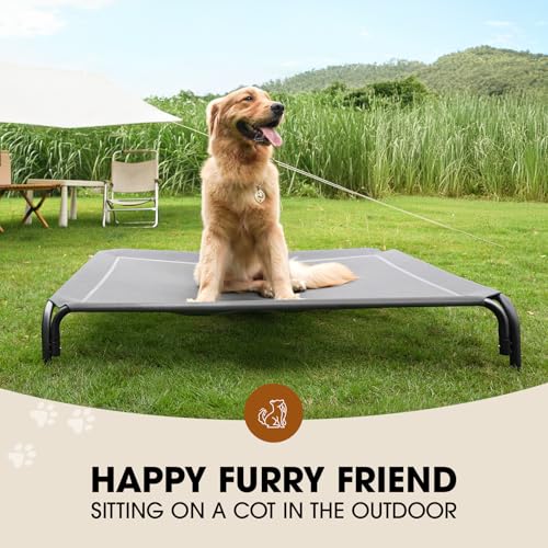Czpalo Elevated Dog Bed, Raised Outdoor Dog Bed for Medium Sized Dog, Portable Cooling Pet Cot with Breathable & Washable Mesh, Indoor & Outdoor Pet Hammock with Skid-Resistant Feet. - color: Grey, size: M(35.50"x25.60"x8.00")