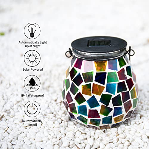 Afirst Mosaic Solar Lanterns Outdoor - Glass Hanging Solar Lights Hollow Out Waterproof Table Lamp Outdoor Decorative for Garden, Patio, Holiday Party Outdoor Decoration - style: Cube