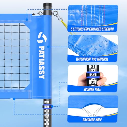 Professional Heavy Duty Volleyball Net Set for Backyard & Beach, Outdoor Net System with Steel Anti-Sag Winch, 32FT Reinforced Net, Height Adjustable Rust-Resistant Aluminum Poles, Portable Carry Bag - color: D-Blue