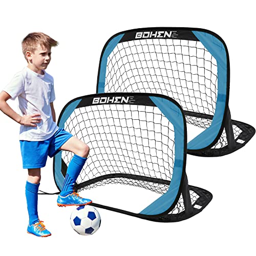 BOHEN Pop Up Soccer Goals for Kids-Foldable Portable Soccer Net for Outdoor Indoor Backyard Beach - color: Grey Blue, style: 3.3x2.2 FT, 2 Pieces