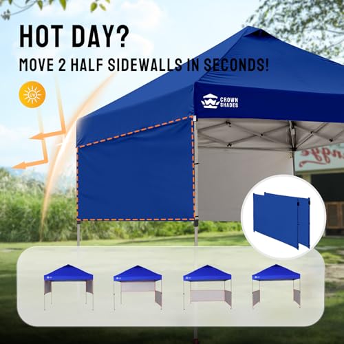 CROWN SHADES 10x10 Pop up Canopy Tent Instant Canopy with 150D Silver Coated Fabric Including 2 Half Sidewalls, 4 Ropes, 8 Stakes, 4 Weight Bags, STO 'N Go Bag, Navy Blue - color: Navy Blue