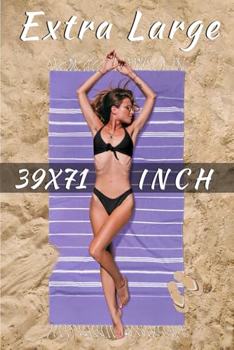 cabanana Turkish Beach Towel Oversized - 40"x70" Quick Dry Sand Free Thin Beach Towels for Adults,Extra Large Cotton Lightweigh Travel Towel for Beach Accessories (Purple) - color: Lavender