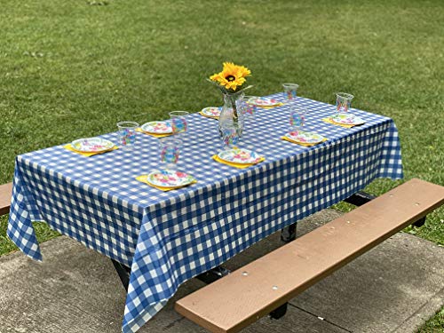Neatiffy Disposable Plastic Table Cloth Roll | 54 in x 108 Ft Waterproof Tablecloth | Table Cover for Rectangle, Square, Round Oval Tables | Picnic, Party, Banquet, Birthdays, Weddings - Blue Gingham - color: Blue Gingham