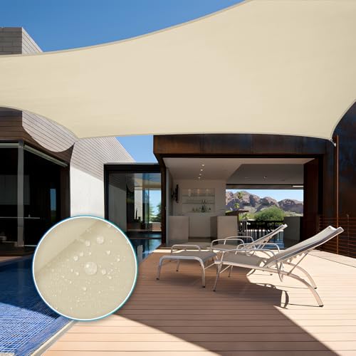 TANG 5'x6' Waterproof Sun Shade Sail Rectangle Outdoor Canopy UV Block Shade Cloth with Curved Edge for Patio Backyard Pool Pergola Cover, Beige - color: Beige, size: 5'x6'