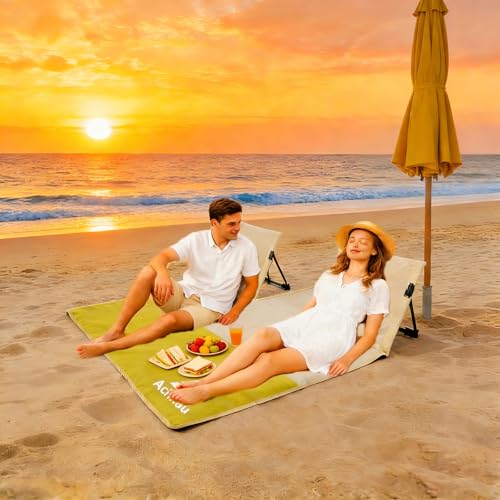 Beach Mat Lounge Chair 2-Person Foldable, Lightweight Lounge Mat with Back Support,600D Oxford 49"x49" Widen Beach Seat Storage Bag for Holidays Garden Camping Swimmingpool (Khaki & Yellow) - color: Khaki & Yellow