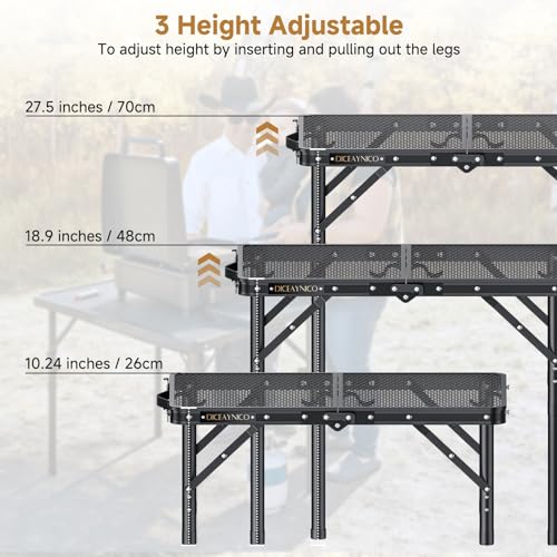 Folding Camping Table, 22" x 15" Picnic Table with 3 Adjustable Height Max 27.5", Matte Black Aluminum Folding Table with Handle for Party, Dining, Garden, Patio, Market (2-Fold Mesh Tabletop) - style: 2-Fold Mesh Tabletop