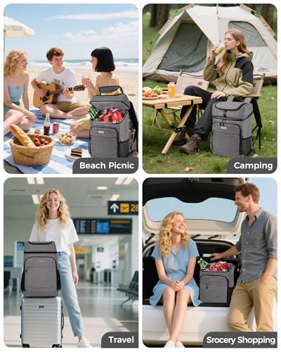 BAGLHER Lightweight Insulated Cooler Backpack - 30 Cans, Leak-Proof for Lunch, Picnic, Hiking, Camping Trips - color: grey-titan