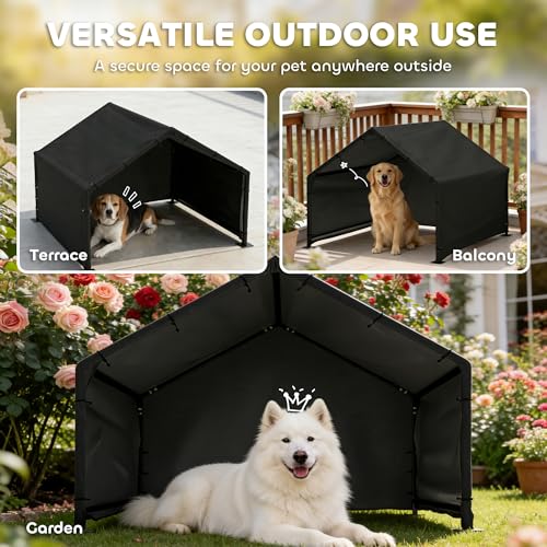 PawHut Dog Shade Shelter Outdoor, Dog House Outside with Waterproof & UV-Resistant Canopy, Pet Tent for Small Medium Large Breeds, Pet House for Small Animals with Ground Nails, 49" x 43" x 37"