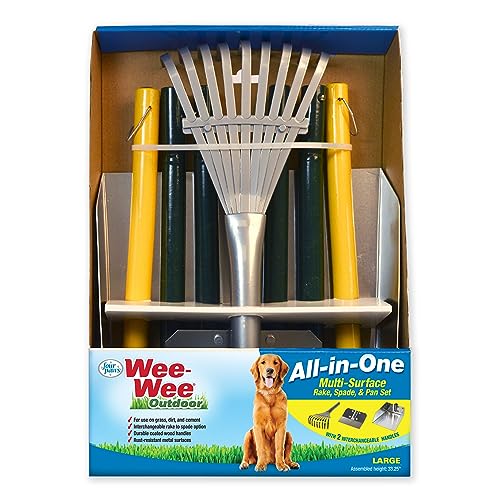 Four Paws Stainless Steel Long-Handled Dog Pooper Scooper Rake, Spade, & Pan 3 Piece Set, Pet Waste Pickup Tool, 38" x 10" - size: Large, 9.5" x 10" x 38", style: Rake, Spade & Pan