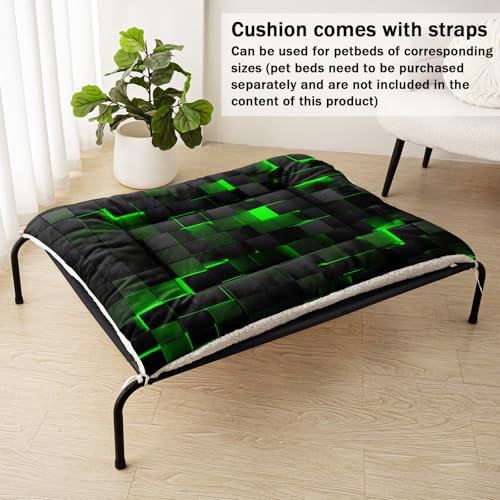 Nttopship Dog Cat Bed Mat Ultra Soft Fluffy Pet Bed Washable Fashion Dog Crate Beds Comfy Comfy Pet Sleeping Pad Suitable for Pet Raised Bed(30"x26",Green Black) - color: Green Black, size: Medium