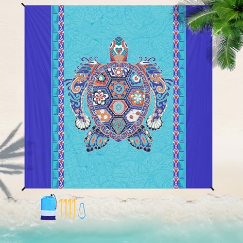 Beach Blanket 78''×81'' Suits 1-5 Adults Waterproof Sandproof Oversized Lightweight Waterproof Durable Blanket Large Picnic Mat for Beach Travel Camping Picnic Hiking - color: Boho Turtle, size: 78''x81''