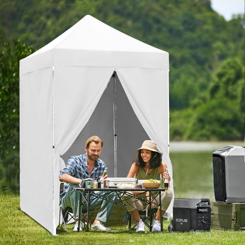 5x5 Pop Up Canopy Tent with Four Sidewalls, Instant Portable Beach Canopy, Outdoor Tent with Carry Bag for Camping, Sports, Tailgating, Events, White - color: White, size: With Four Walls