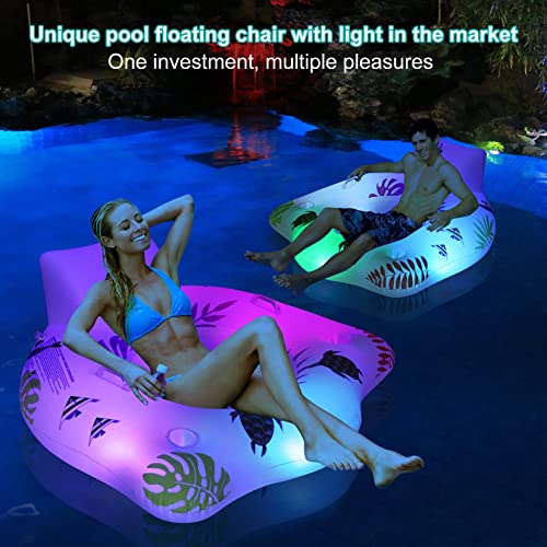 DeeprBlu Inflatable Pool Floats Chair with Color Changing Light, Solar Water Floats for Adults with 2 Cup Holders & 2 Armrests, Beach Float Pool Sofa, Pool Raft Lounge Pool Floaties for Adult