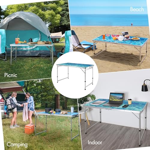 VILLEY Folding Camping Table 4FT, Large Portable Aluminum Table with Adjustable Height, Foldable Lightweight Picnic Table with Carry Handle for Camping, BBQ, Outdoor & Indoor Activities - size: 47.2" x 23.6"(3 Height)