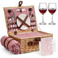 Picnic Basket for 2 with Waterproof Picnic Blanket, Wicker Picnic Set Kit with Cooler for Beach, Insulated Picnic Baskets, Bridal Shower Gift Wedding Gifts with Mr Mrs Wine Glasses and Greeting Card - color: Wedding Gift Style Red and White