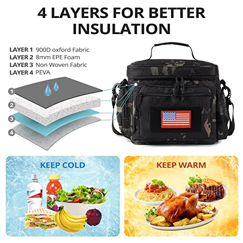 ATRIPACK Lunch Box for Men, Tactical Lunch Bag MOLLE Webbing Leakproof Insulated Large Lunch Cooler Women Adult Meal with Adjustable Shoulder Strap Durable Lunch Pail (Camo-Black) - color: Camo-Black, size: Medium
