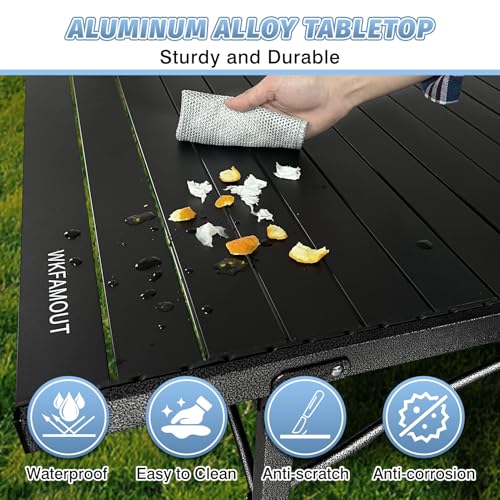 29.9" Tall Folding Camping Table for 2-6 Person, 54.7" Large Aluminum Foldable Roll-up Table Outdoor with Carry Bag for Picnic, Camp, Sturdy, Backyard, Patio - color: Black