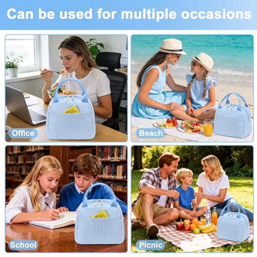 LEDAOU Lunch Box for Women Insulated Lunch Bag Corduroy Lunch Tote Bags Leakproof Cooler Lunch Case for Travel Work Picnic (K-Stripes-Blue) - color: K-Stripes-Blue