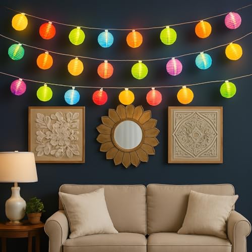 AceList 20 LED Colorful Lantern String Lights - Waterproof, Battery-Powered Decorative Lighting for Festivals, Parties, and Home Decor. Perfect for Weddings, Holidays, Camping, and Everyday Ambiance