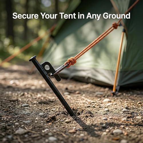 8Pack Tent Stakes Heavy Duty Camping Stakes for Camping 9.84inch Steel Metal Tent Pegs Unbreakable and Inflexible - size: 25cm/9.84in