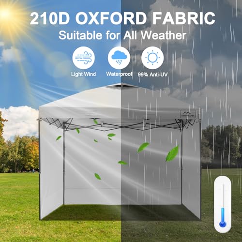 KAMPKEEPER 10X10 Canopy Tent Sidewalls with Zipper for Canopy Frame, 3Pcs Sunwalls Only, UPF50+ Waterproof Side Walls(White) - color: White
