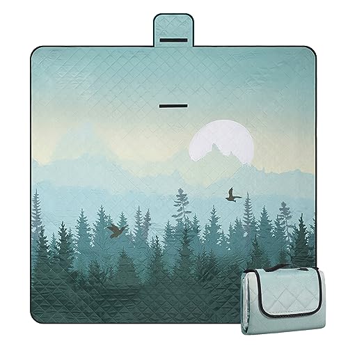 Picnic Blanket Waterproof Extra Large 79”x79” 210D Oxford Outdoor Blanket for Grass Portable Sand Proof Beach Blanket for 6-8 Adults, Morning Forest - color: Morning Forest