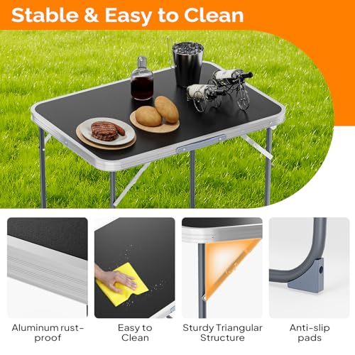 VINGLI 2.3FT Small Camping Table，Portable Camping Table with Carrying Handle, Picnic Table Foldable Table Essentials for Indoor Outdoor - color: Black, size: 2.3ft