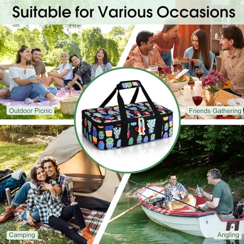 Corduroy Casserole Carrier, Insulated Lasagna Lugger for Hot/Cold Food, Fits 9" x 13" Baking Dish, Thermal Lunch Tote for Potluck & Picnic - Corduroy Cactus - color: Corduroy Cactus, size: 16x10x4 in