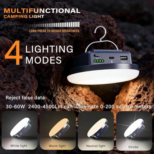 Camping Lights Tent Light 4500 Lumens 45W Rechargeable LED Lantern Magnetic Hanging, Portable USB Outdoor Canopy, Emergency Lights for Home, Lanterns for Power Outages, Ice Shanty Lights--12000mAh - size: 12000 mAh