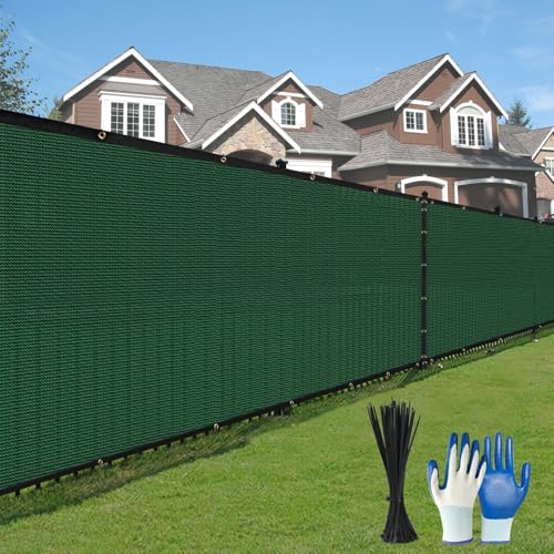 Privacy Fence Screen,with Gloves, 4X50FT Heavy Duty 220GSM 98% Blockage Privacy Screen Fence for Outdoor Wall Garden Yard Backyard (Dark Green) - color: Green, size: 4x50 Ft
