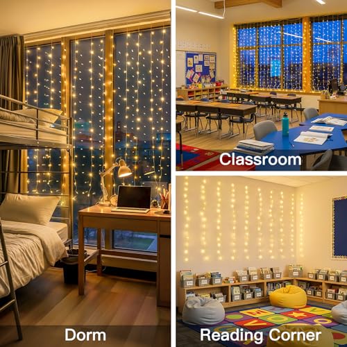 suddus Curtain Lights for Bedroom, 200 Led Hanging String Light Outdoor, Fairy Curtain Lights Indoor for Christmas, Dorm, Wall, Backdrop, Window, Wedding, Party, Birthday Decor, Warm White - color: Warm White, size: USB-200 LED