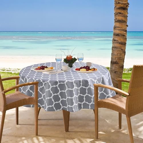 Nasitos 2 Pack 60 Inch Round Plastic Vinyl Tablecloth with Flannel Backed for 4Ft Round Table Moroccan Grey - color: Moroccan Grey, size: 60 Inch (Round)