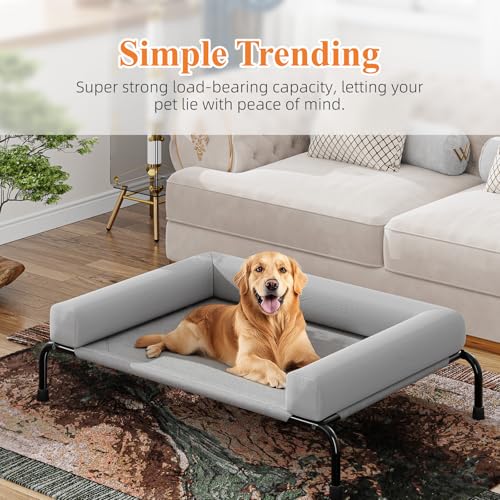 Simple Trending Elevated Dog Bed for Large Dogs, Cooling Raised Dog Cot with Bolsters, Breathable Pet Bed for Outdoor, 47.75" x 31", Grey - color: Grey