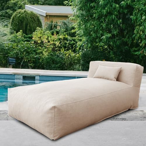 Dineli Modern ANNY-H Lounge Chair Outdoor Bed Lounger Outdoor Couch Sofa Comfy Patio Furniture Dense Foam Pool Loungers Lazy Sofa for Outside, Water-Resistant Sunbed (Light Beige, 70'' Length) - color: Light Beige, 70'' Length