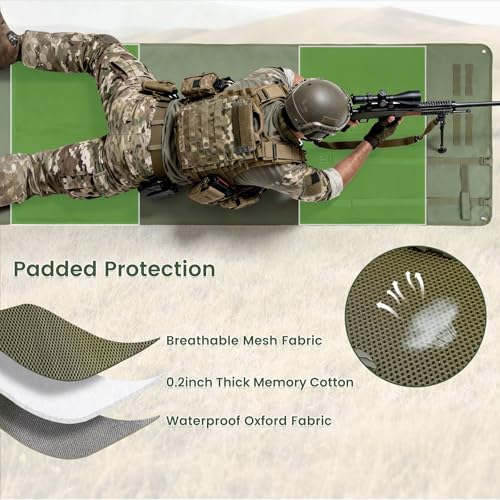 Shooting Mats Prone Padded,Extra Large Tactical Training Shooting Mat for Range Shooting & Hunting, Compact Foldable Water-Resistant Anti-Slip Base with Carry Strap Hunting Mat - color: Green