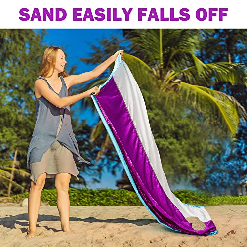 Purple Water-Resistant, Sandproof 10x9ft Beach Blanket With Umbrella Hole–Beach Mat, Compact and Lightweight, Stuff Sack, 4 Stakes, Sand Pockets, Works with Beach Canopies, Umbrellas, Kids Tent - color: Purple, size: 9x10