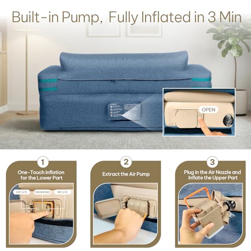 Portable Inflatable Sofa with Built-in Pump - Quick Inflation Comfortable and Durable Blow Up Loveseat for Indoor & Outdoor, Living Room, Camping, Apartment, Dorm