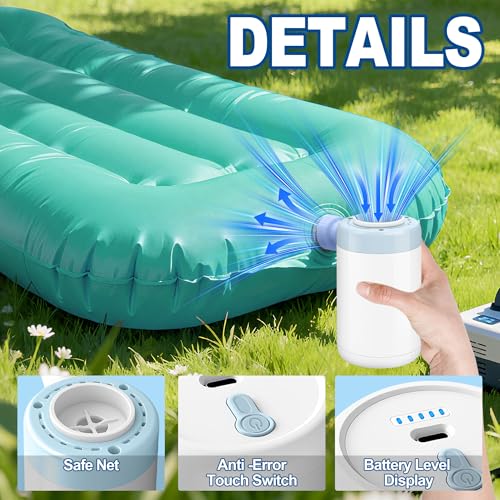 RovPool Electric Air Pump for Inflatables,Portable Air Pump with 5 Nozzles,Mini Air Pump with 1500mAh Battery,4kPa Quick-Fill Air Mattress Pump,Inflator Deflator Air Pumps for Pool Floats,Sleeping Pad