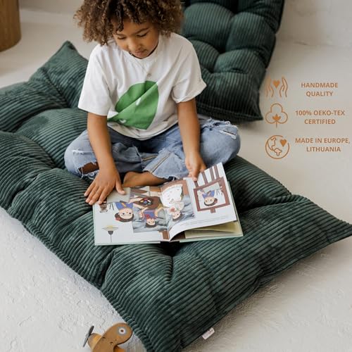 Tufted Floor Cushion – Plush Corduroy Floor Pillow for Reading, Meditation and Yoga – Soft Cozy Window Seat Cushion for Living Room and Bedroom for Adults and Kids - Made in EU (Petrol Green, Small) - color: Petrol Green, size: Small — 39×21.5 in (100×55