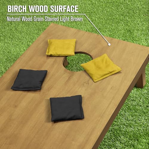 GoSports 4 ft x 2 ft Regulation Size Wooden Cornhole Boards Set with Light Brown Finish - Includes Carrying Case and Bean Bags - color: Black & Gold, size: 4 ft x 2 ft