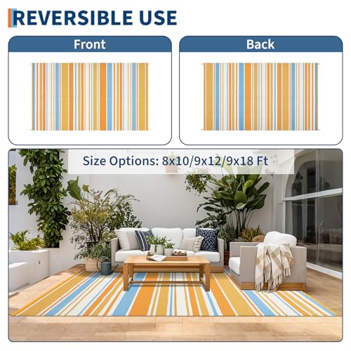 GarveeHome Outdoor Rug 8x10 Colorful Geometric Lines Plastic Straw Indoor Outdoor Rugs Striped Reversible Patio Outdoor Rug Portable Outside Carpet for Trailer RV Beach Pool, Orange Yellow Blue White - color: Geometric Stripes| Orange Yellow Blue White, s