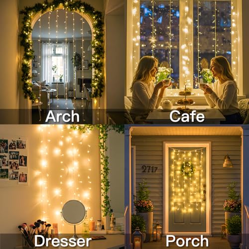 suddus Curtain Lights for Bedroom, 90 Led Hanging String Light Outdoor, Fairy Curtain Lights Indoor for Christmas, Dorm, Wall, Backdrop, Window, Wedding, Party, Birthday Decor, Warm White - color: Warm White, size: USB-90 LED