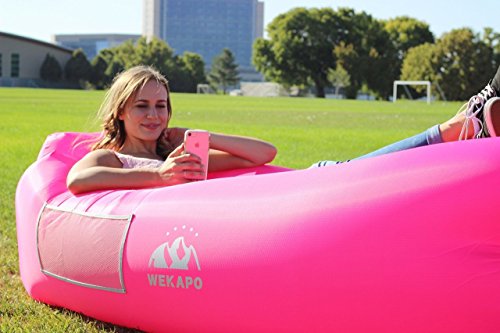 WEKAPO Inflatable Couch Air Lounger Chair - Camping & Beach Accessories, Portable Blow up Sofa for Hiking, Lawn, Indoor/Outdoor Movies & Music Festivals. Lightweight and Easy to Set Up Air Hammock - color: Pink