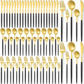 60 Pieces Stainless Steel Tableware Set Silverware Set Flatware Cutlery Utensils Spoon Fork Knives Service for 12 for Home Restaurant Apartment and Kitchens(Black Gold) - color: Black/Gold