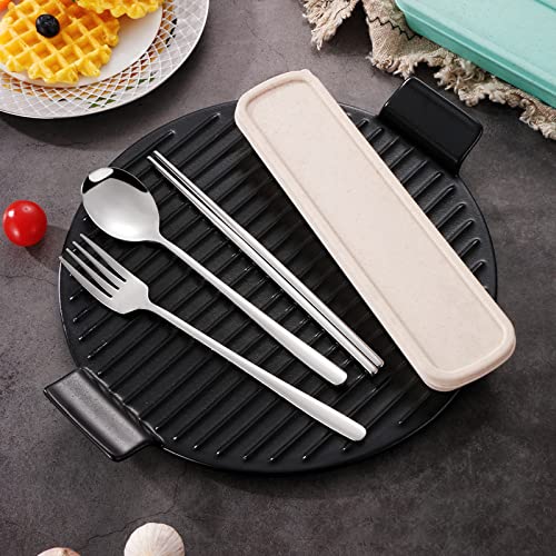 VANRA 4-Piece Portable Travel Utensils Set with Case 18/8 Stainless Steel Flatware Set Reusable Cutlery Set with Fork Spoon Knife Chopstick for Lunch Travel Camping School Work Picnic (Silver) - color: Silver, size: Fork Spoon Knife Chopstick
