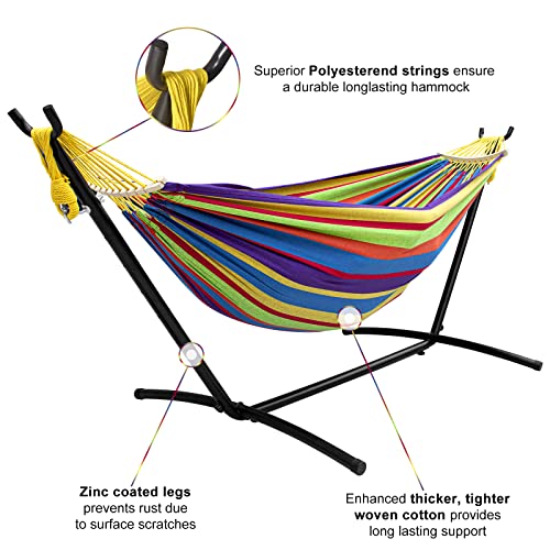 SZHLUX Double Hammock with Stand for Outside 450lb Capacity Steel Stand, Premium Carry Bag Included and Two Anti Roll Balance Beam - color: Tropical