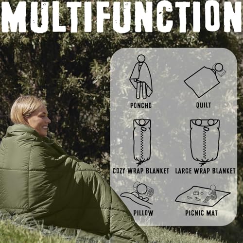 ZIPPIES 3M Thinsulate Insulation Puffy Camping Blanket for Cold Weather, Queen Size Warm Camping Quilt with Zipper, Waterproof Outdoor Sleeping Bag for Hammock, Cozy & Versatile Gift for Men and Women - color: Olive