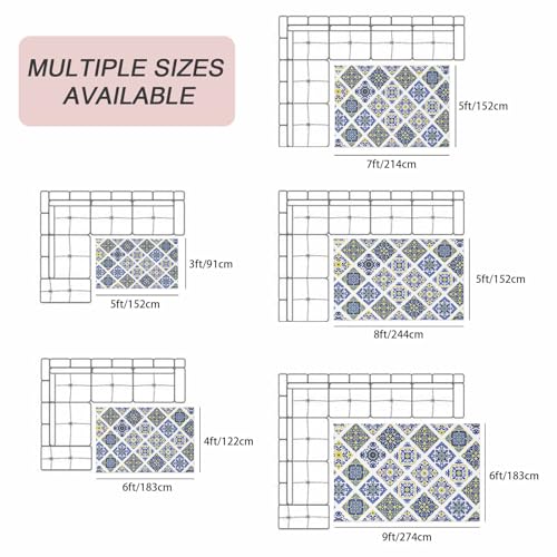 Bohemia Style Area Rug 5' x 8', Outdoor Rugs for Patio Rug Carpet for Sofa Living Room Bedroom, Large Floor Mat and Rugs for RV, Backyard, Deck, Picnic, Abstract Middle Century Aztec Pattern Blue - color: Blue, size: 5' x 8' (Rectangular)